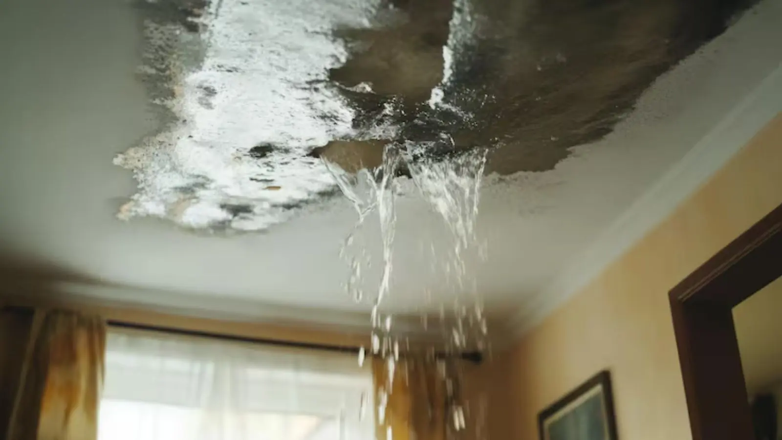 Water dripping from a ceiling light fixture